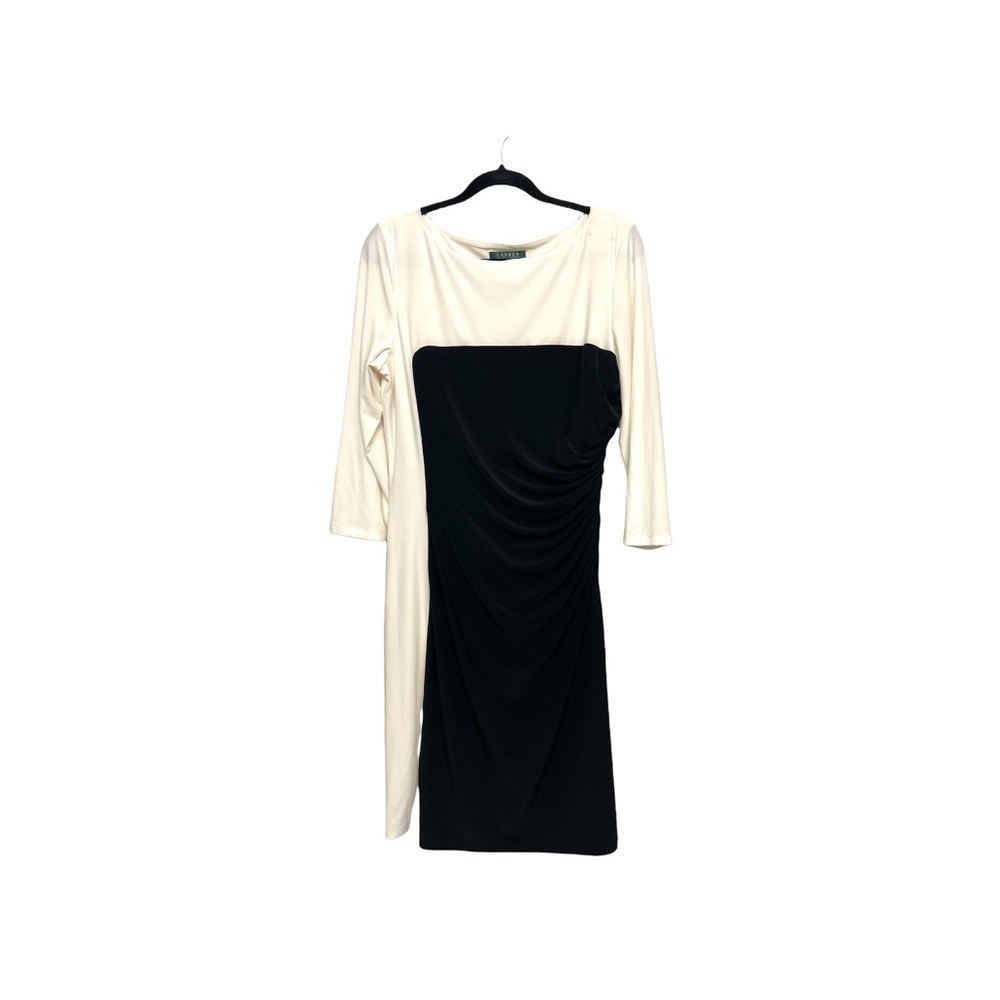Lauren by Ralph Lauren Light cream & Black dress slenderizing waist Size 14